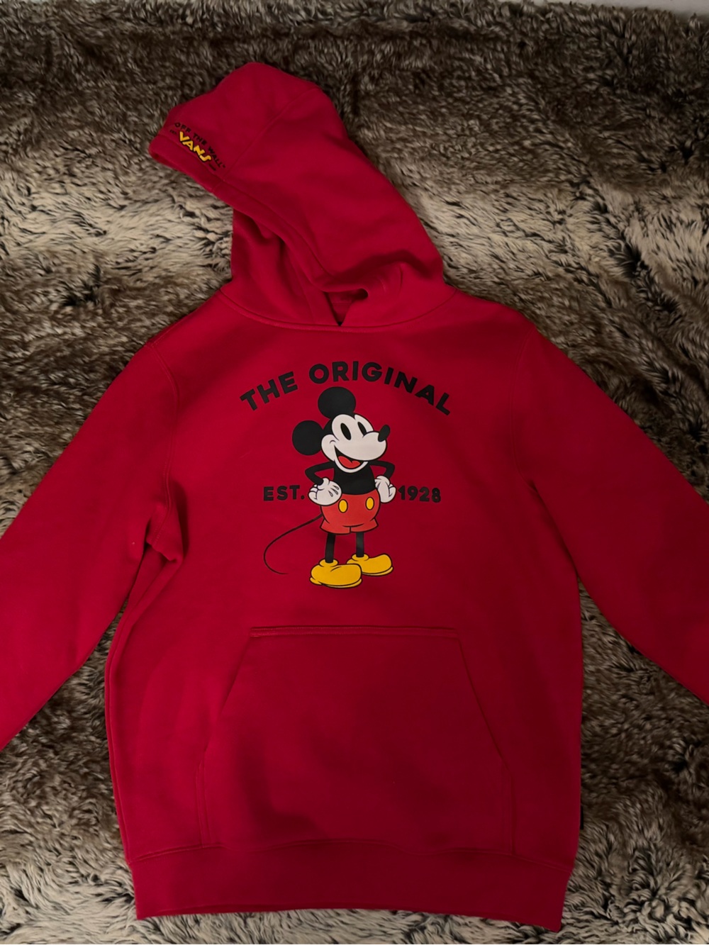 Vans Kids Red Hoodie with Mickey Mouse Graphic